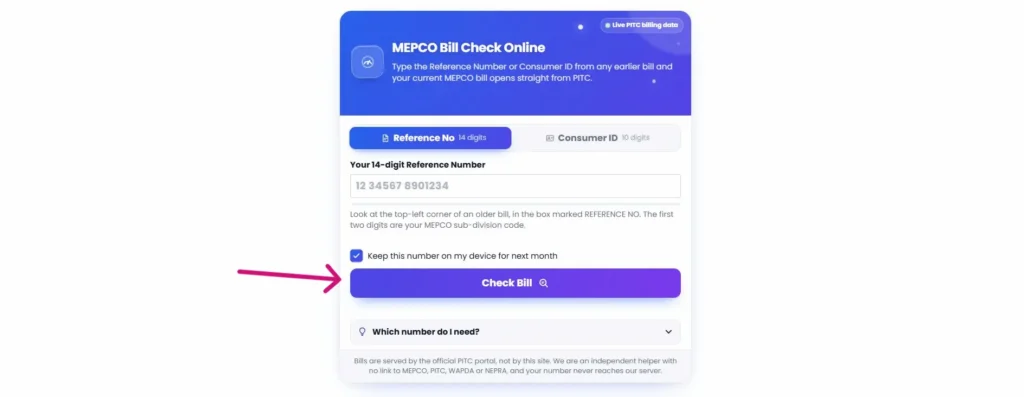 Click Check Bill to check your bill