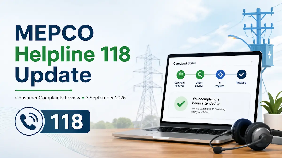 MEPCO Helpline 118 consumer complaints update September 2026